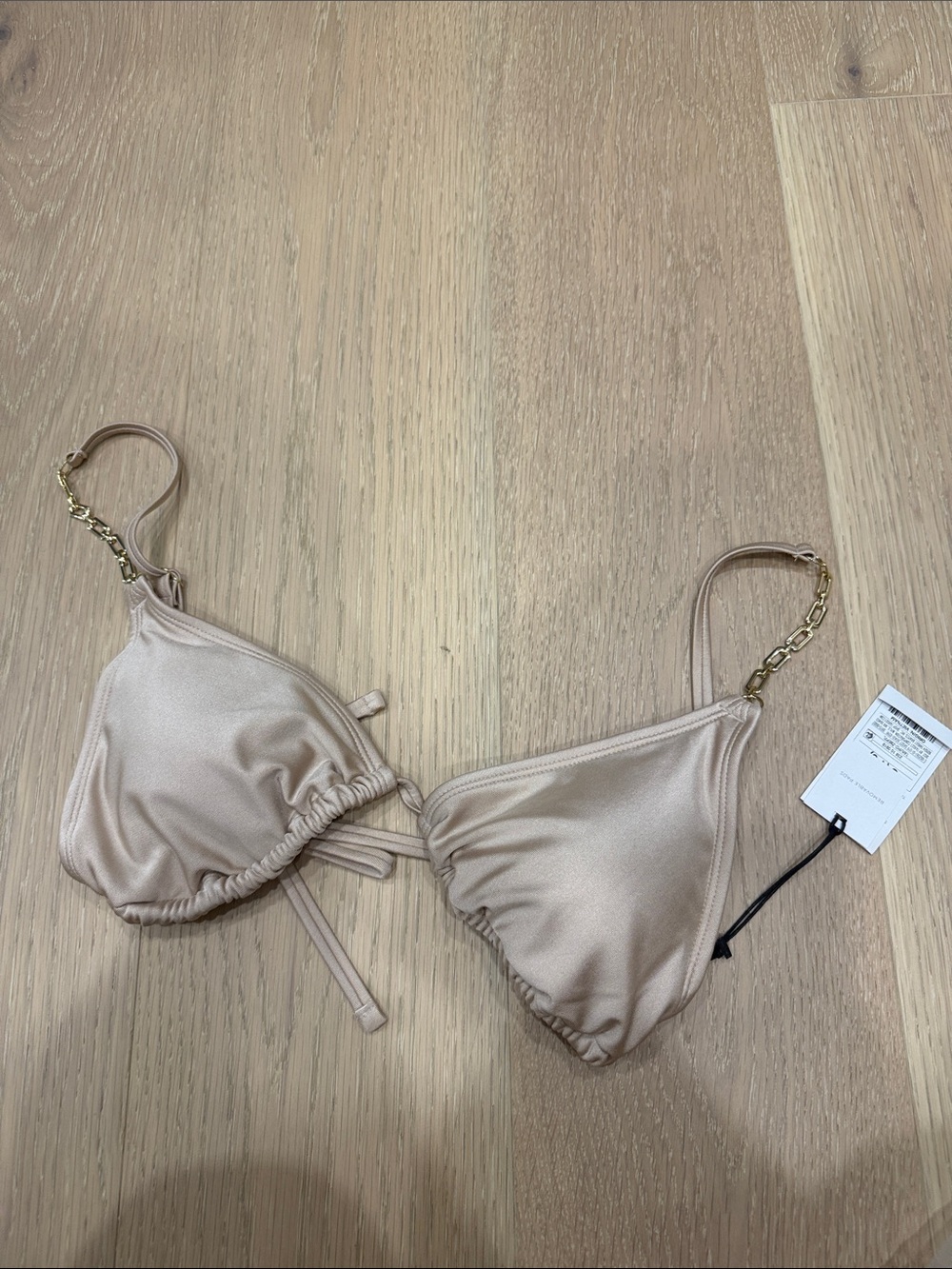 Satin nude Chain-Strap Triangle Bikini Top by shade shore